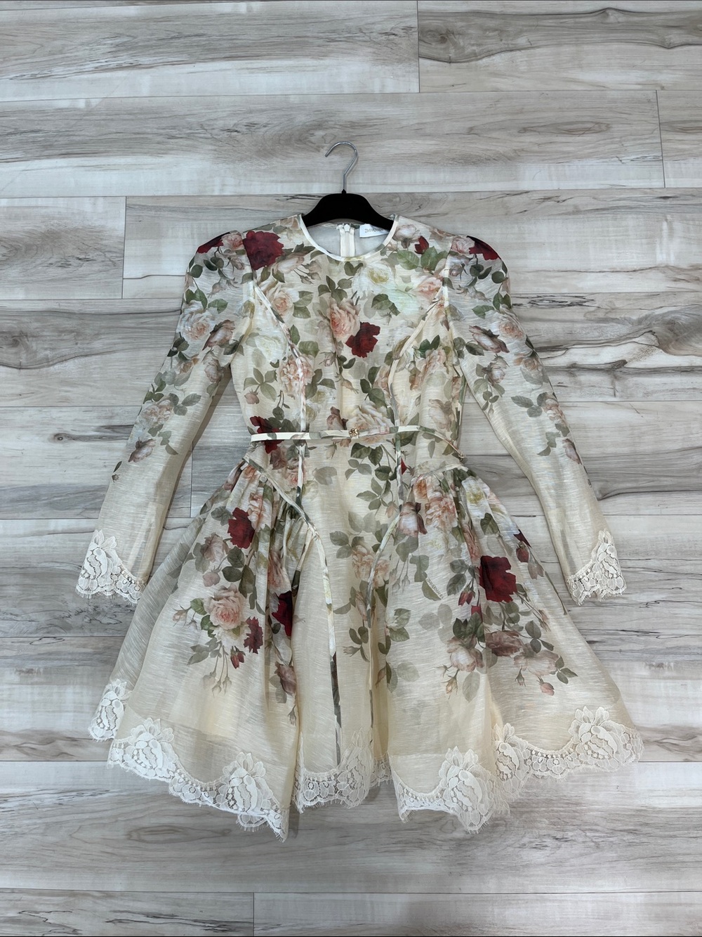 Zimmermann Ivory Floral Mini Dress with Red and Green Accents - Picture 1 of 3